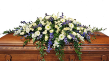 Load image into Gallery viewer, Enduring Blue and White Casket arrangement